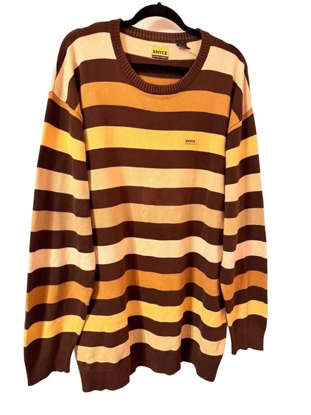 Enyce Striped Cotton Sweater Size XL Brown Yellow Vintage Pullover